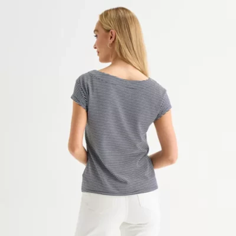 Liz Claiborne Womens Boat Neck Short Sleeve T-Shirt