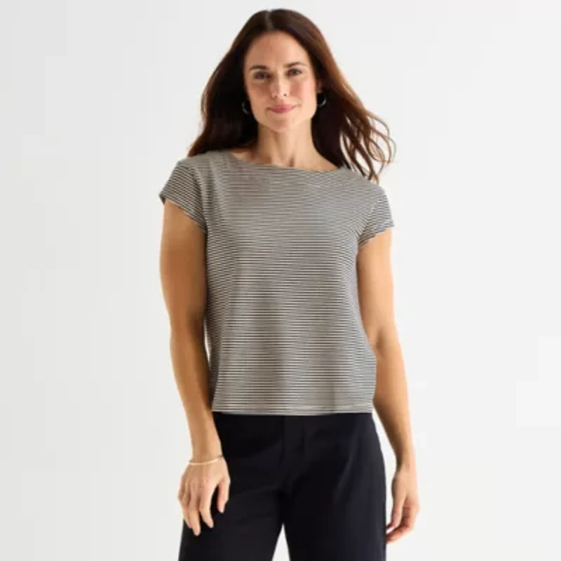 Liz Claiborne Womens Boat Neck Short Sleeve T-Shirt
