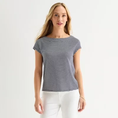 Liz Claiborne Womens Boat Neck Short Sleeve T-Shirt