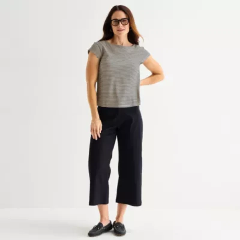 Liz Claiborne Womens Boat Neck Short Sleeve T-Shirt