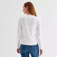 Liz Claiborne Womens V Neck Long Sleeve Button Cardigan