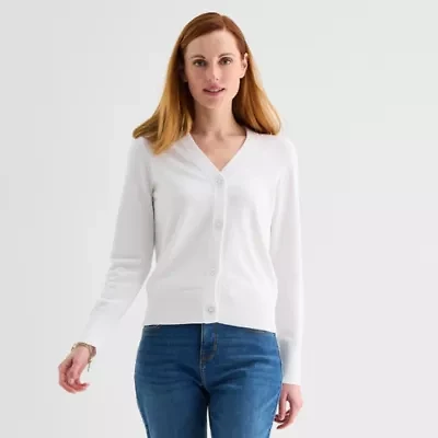 Liz Claiborne Womens V Neck Long Sleeve Button Cardigan