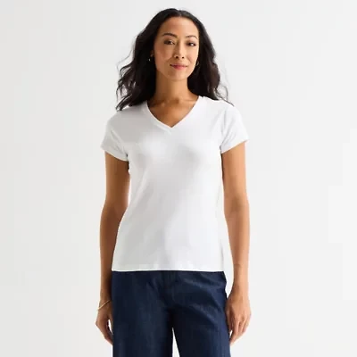 Liz Claiborne Womens V Neck Short Sleeve T-Shirt