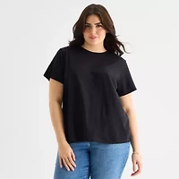 a.n.a Womens Plus Crew Neck Short Sleeve T-Shirt
