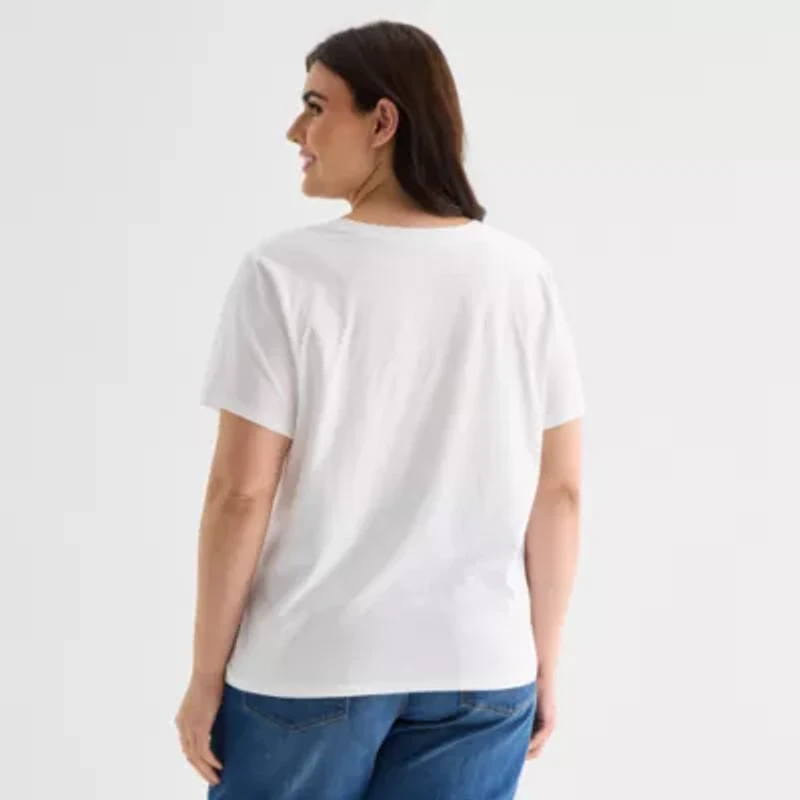 a.n.a Womens Plus V Neck Short Sleeve T-Shirt