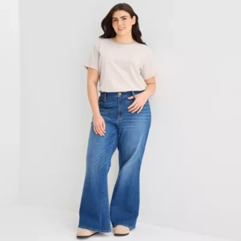 a.n.a Womens Plus Crew Neck Short Sleeve T-Shirt