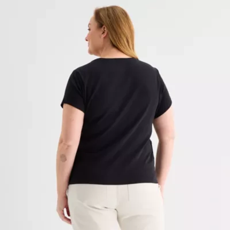 Liz Claiborne Womens Plus V Neck Short Sleeve T-Shirt