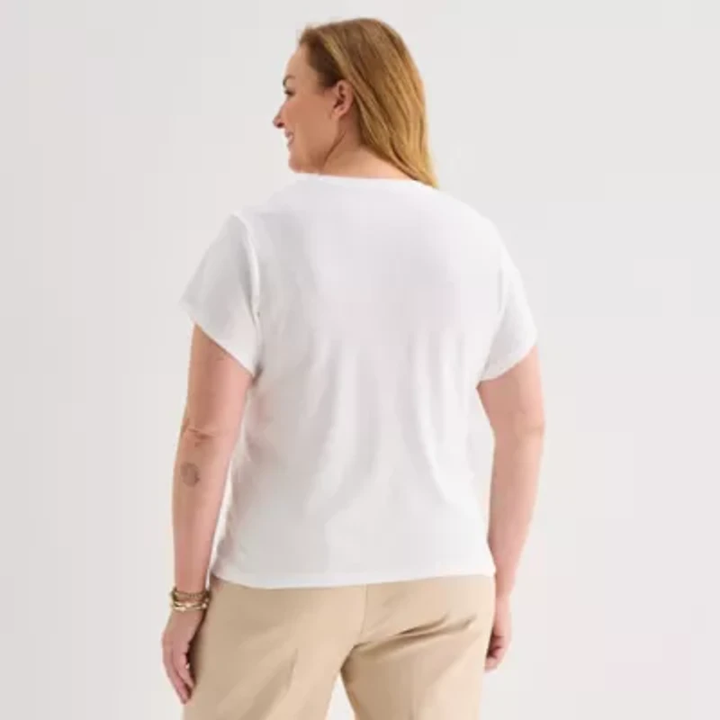 Liz Claiborne Womens Plus V Neck Short Sleeve T-Shirt