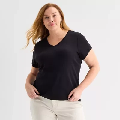 Liz Claiborne Womens Plus V Neck Short Sleeve T-Shirt