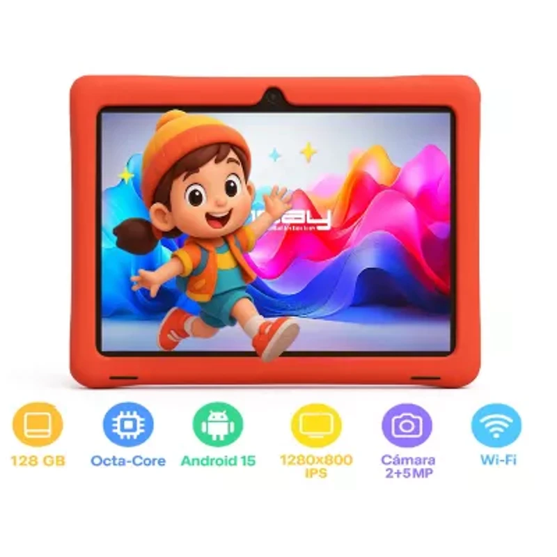 LINSAY® 10.1 Octa Core 128Gb Android 15 Tablet Kids Red Back