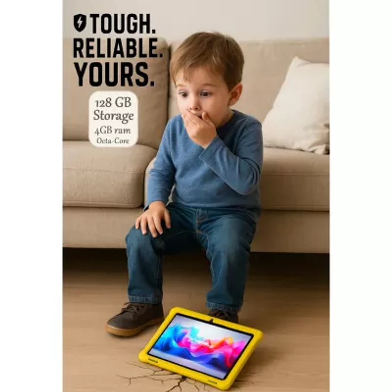 LINSAY® 10.1 Octa Core 128Gb Android 15 Tablet Kids Yellow Back Case