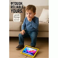 LINSAY® 10.1 Octa Core 128Gb Android 15 Tablet Kids Yellow Back Case