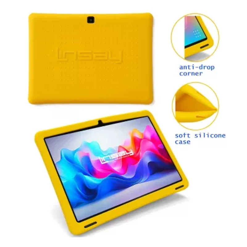 LINSAY® 10.1 Octa Core 128Gb Android 15 Tablet Kids Yellow Back Case