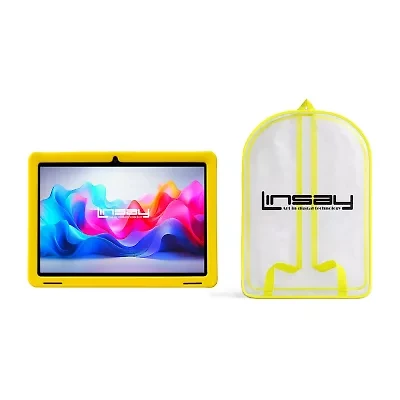 LINSAY® 10.1 Octa Core 128Gb Android 15 Tablet Kids Yellow Back Case