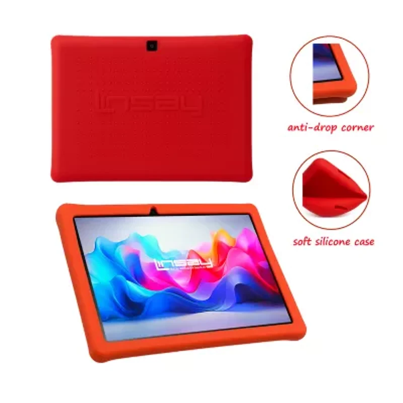 LINSAY® 10.1 Octa Core 128Gb Android 15 Tablet Kids Red