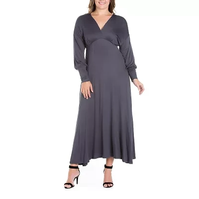 24seven Comfort Apparel Womens Plus Long Sleeve Maxi Dress