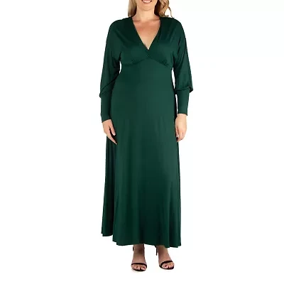 24seven Comfort Apparel Womens Plus Long Sleeve Maxi Dress