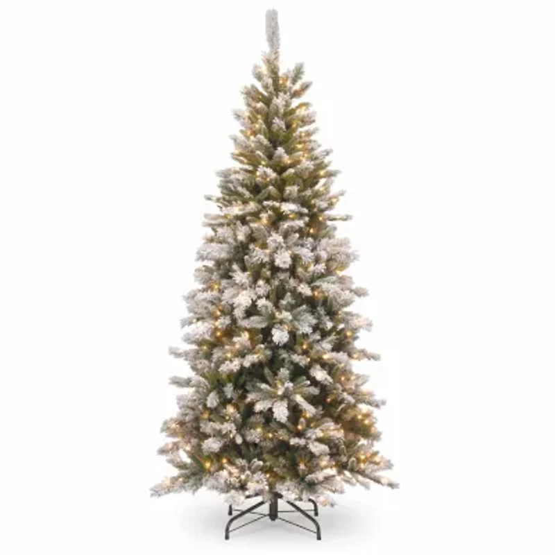 National Tree Co. Snowy Mountain Pine Slim 7 1/2 Foot Pre-Lit Flocked Christmas Tree