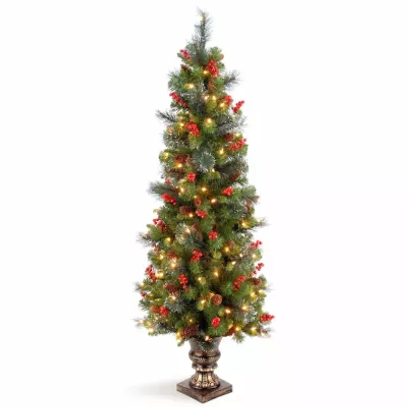 National Tree Co. Crestwood Spruce 5 Foot Pre-Lit Flocked Spruce Christmas Tree