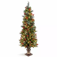 National Tree Co. Crestwood Spruce 5 Foot Pre-Lit Flocked Spruce Christmas Tree