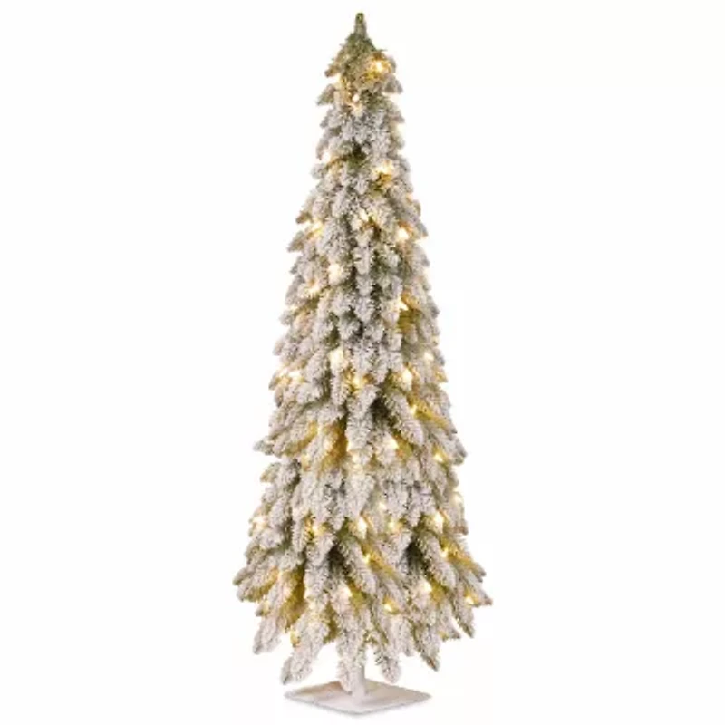 National Tree Co. Snowy Downswept 5 Foot Pre-Lit Flocked Christmas Tree