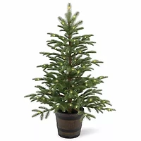 National Tree Co. Norwegian Spruce Wiskey Barrel 4 Foot Pre-Lit Spruce Christmas Tree