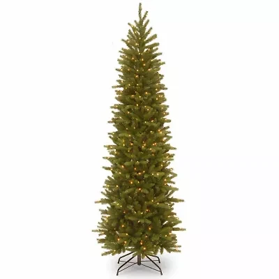 National Tree Co. Grande Fir Pencil Slim Hinged 7 1/2 Foot Pre-Lit Fir Christmas Tree