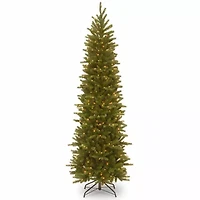 National Tree Co. Grande Fir Pencil Slim Hinged 7 1/2 Foot Pre-Lit Fir Christmas Tree