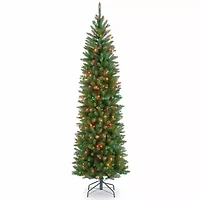 National Tree Co. Kingswood Fir Hinged Pencil 7 1/2 Foot Pre-Lit Fir Christmas Tree
