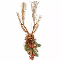 National Tree Co. Handcrafted Wood Deer With Pine Cones Christmas Figurine