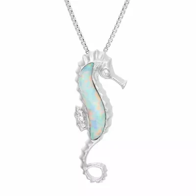 Seahorse Womens Diamond Accent Lab Created White Opal Sterling Silver 18 Inch Pendant Necklace