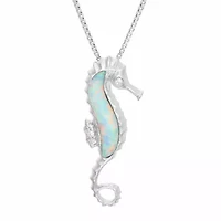 Seahorse Womens Diamond Accent Lab Created White Opal Sterling Silver 18 Inch Pendant Necklace