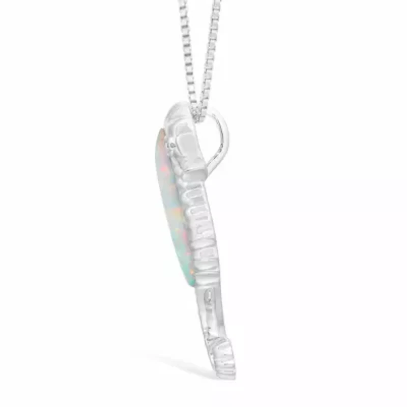 Seahorse Womens Diamond Accent Lab Created White Opal Sterling Silver 18 Inch Pendant Necklace