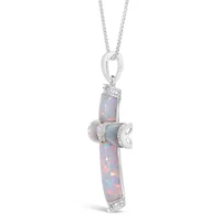 Womens Diamond Accent Lab Created White Opal Sterling Silver Cross 18 Inch Pendant Necklace