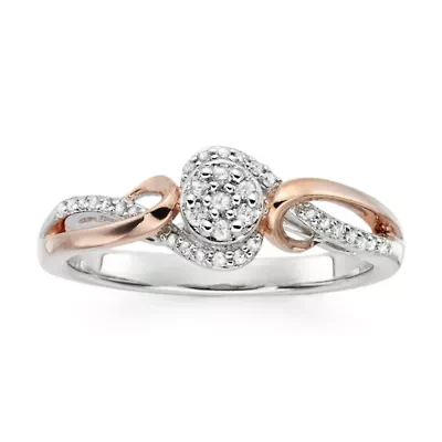 Diamond Blossom Womens 1/7 CT. T.W. Natural White 14K Rose Gold Over Silver Round Halo Cocktail Ring