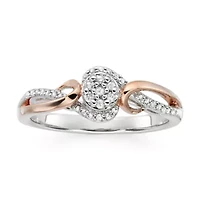 Diamond Blossom Womens 1/7 CT. T.W. Natural White 14K Rose Gold Over Silver Round Halo Cocktail Ring