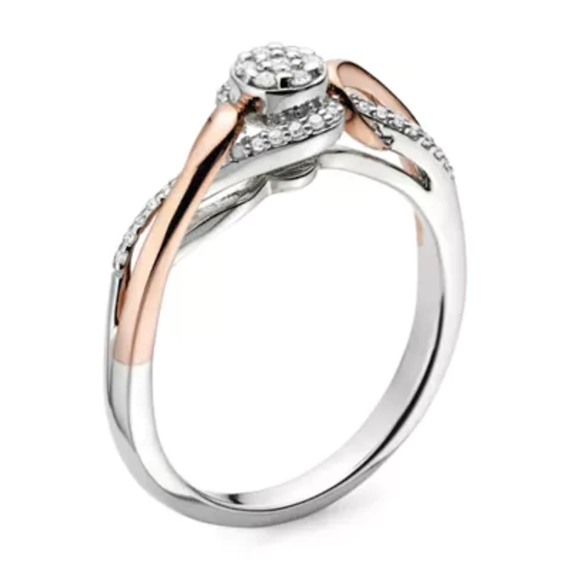 Diamond Blossom Womens 1/7 CT. T.W. Natural White 14K Rose Gold Over Silver Round Halo Cocktail Ring