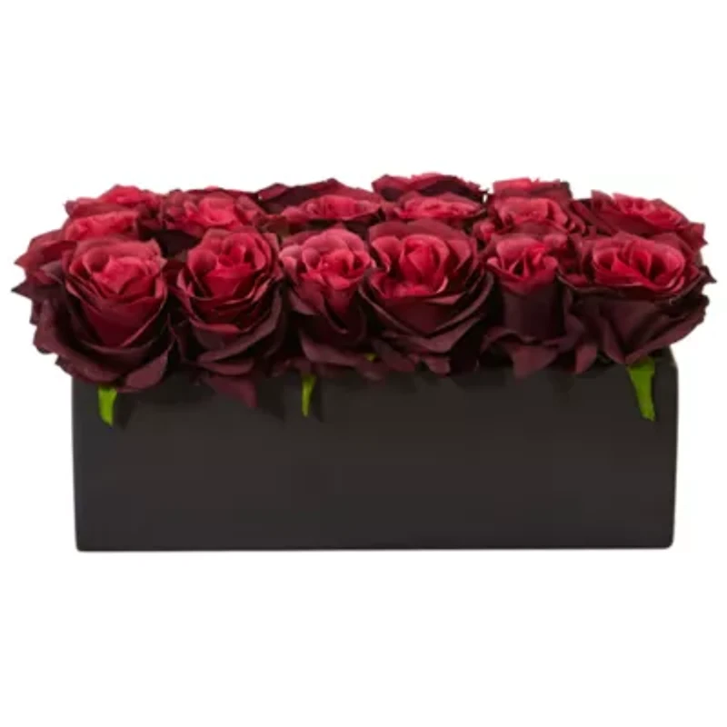 Dozen Silk Roses Ceramic Rectangular Planter