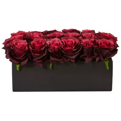 Dozen Silk Roses Ceramic Rectangular Planter