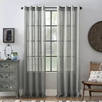 Archaeo Akari Slub Textured Linen Blend Grommet Top Sheer Single Curtain Panel