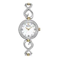 Bulova Crystal Womens Two Tone Stainless Steel Watch Boxed Set 98x120