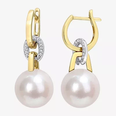 Womens 1/10 CT. T.W. White Cultured Freshwater Pearl 14K Two Tone Gold Drop Earrings