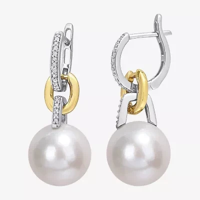 Womens 1/10 CT. T.W. White Cultured Freshwater Pearl 14K Two Tone Gold Drop Earrings