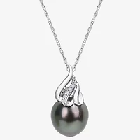 Womens Diamond Accent Black Cultured Tahitian Pearl 14K White Gold 17 Inch Pendant Necklace