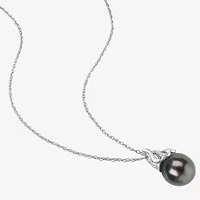 Womens Diamond Accent Black Cultured Tahitian Pearl 14K White Gold 17 Inch Pendant Necklace