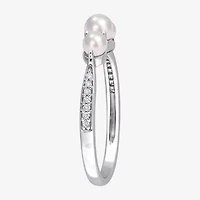 Womens Diamond Accent 4MM White Cultured Freshwater Pearl 14K Gold Cocktail Ring
