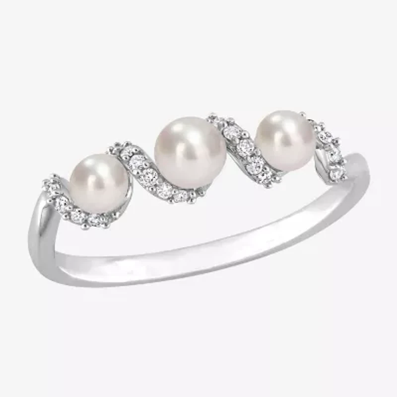 Womens 1/10 CT. T.W. 4MM White Cultured Freshwater Pearl 14K Gold Cocktail Ring