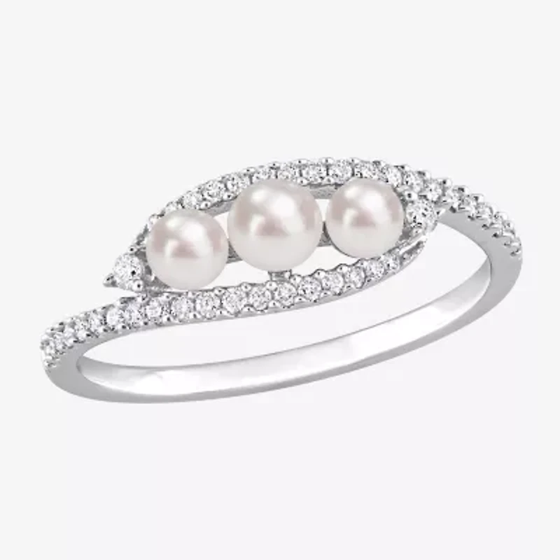 Womens 1/5 CT. 4MM White Cultured Freshwater Pearl 14K Gold Cocktail Ring
