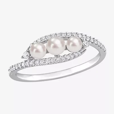 Womens 1/5 CT. 4MM White Cultured Freshwater Pearl 14K Gold Cocktail Ring