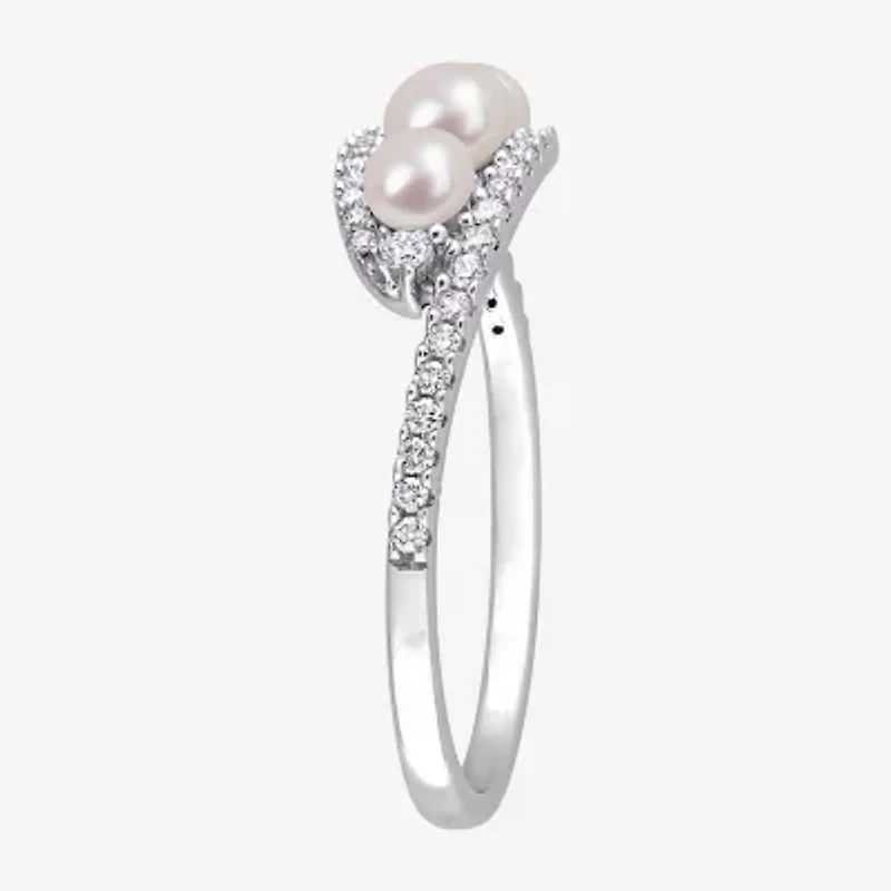 Womens 1/5 CT. 4MM White Cultured Freshwater Pearl 14K Gold Cocktail Ring